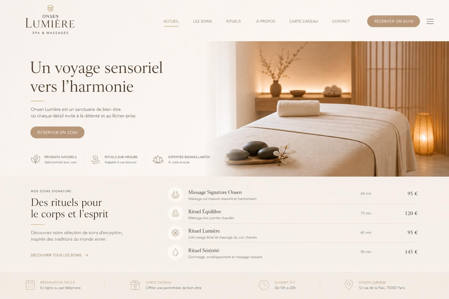 Onsen Lumière — aperçu desktop