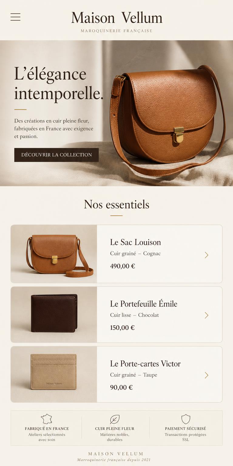 Maison Vellum — aperçu mobile