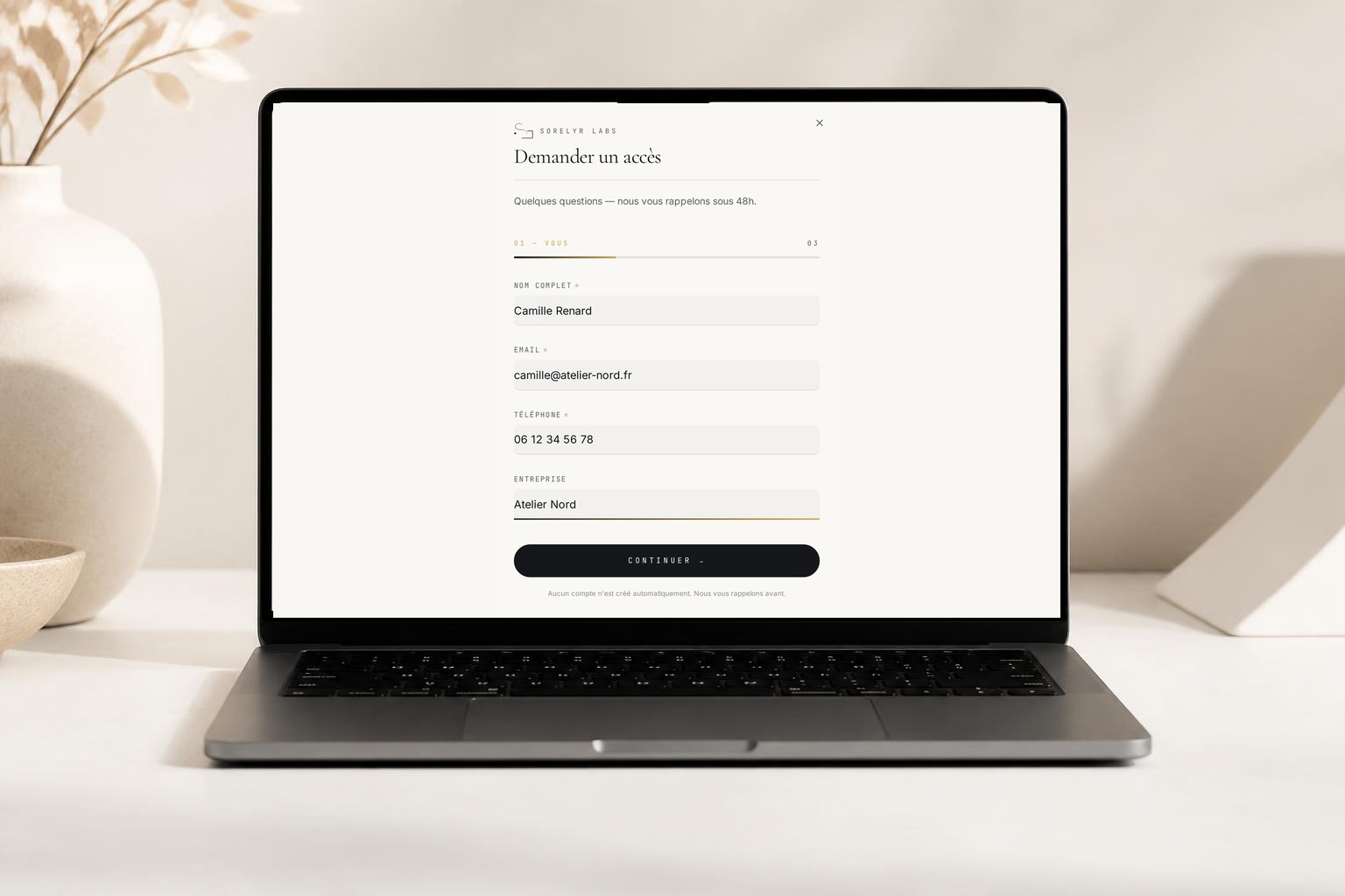 Aperçu du questionnaire de découverte Sorelyr Labs